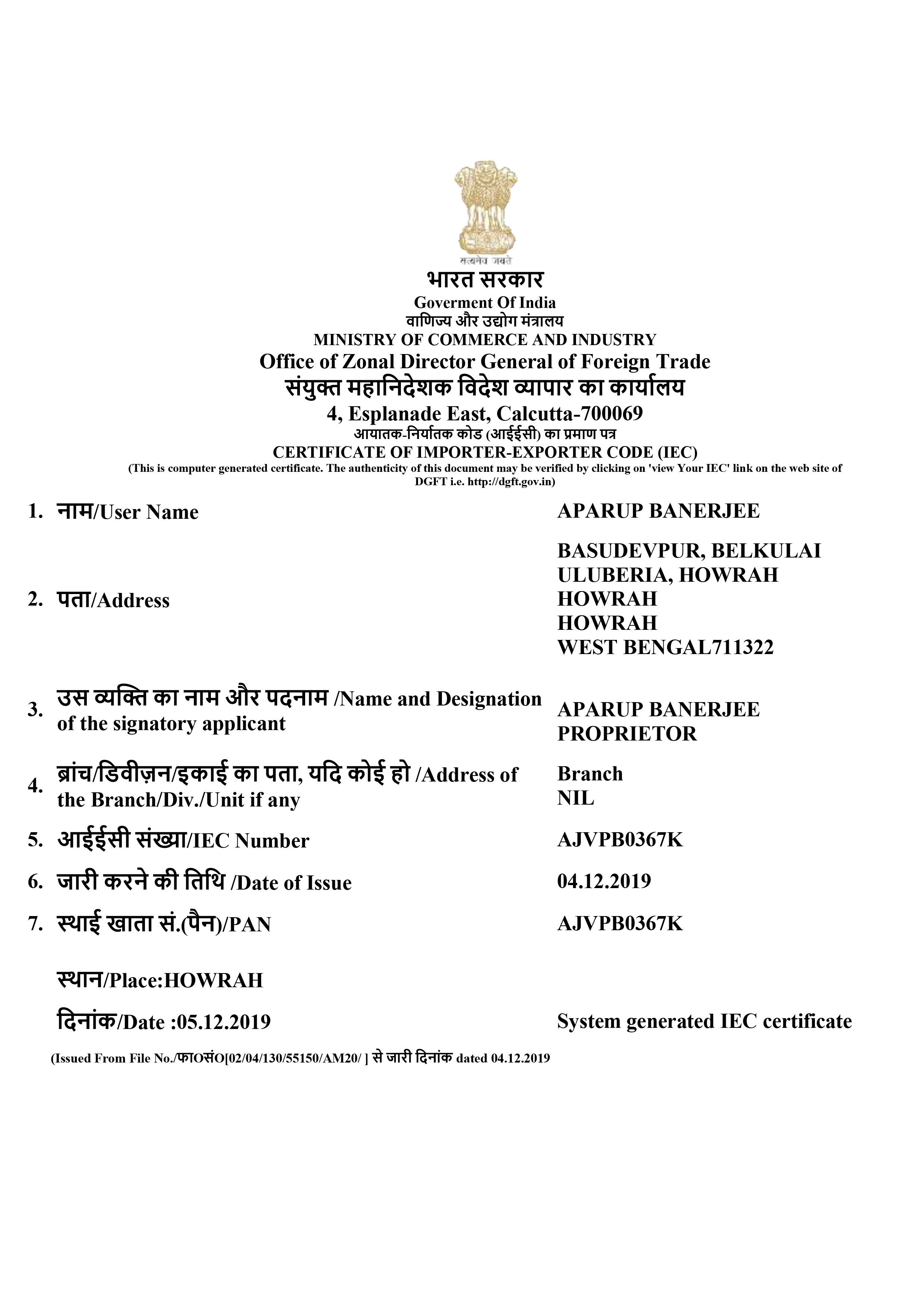 Export Certificate